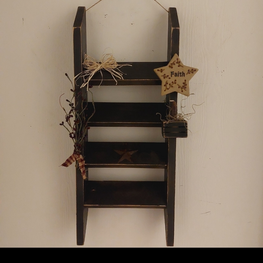 Rustic Black Wall Shelf with Star Decor 24"